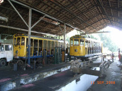 
Trams 04 and 12 at Guimaraes tram depot, Santa Teresa tramway, Rio de Janeiro, September 2008